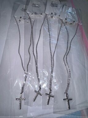 Silver Cross Pendant Necklace - Sparkling Religious Jewelry Silver Tone